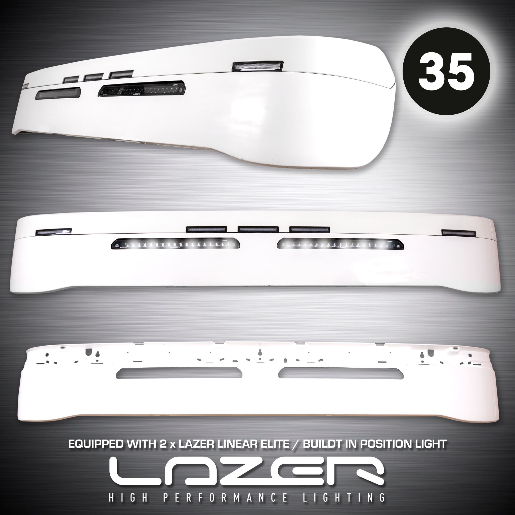 Sunvisor 35 cm for Scania NG with Lazer Linear 18 Elite 126W LED-bars with white pos.light